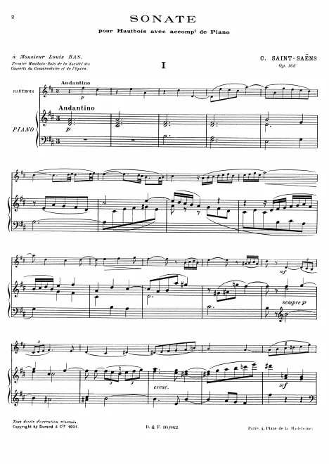 First page of Sonata for Oboe and Piano