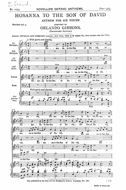 First page of Hosanna to the Son of David