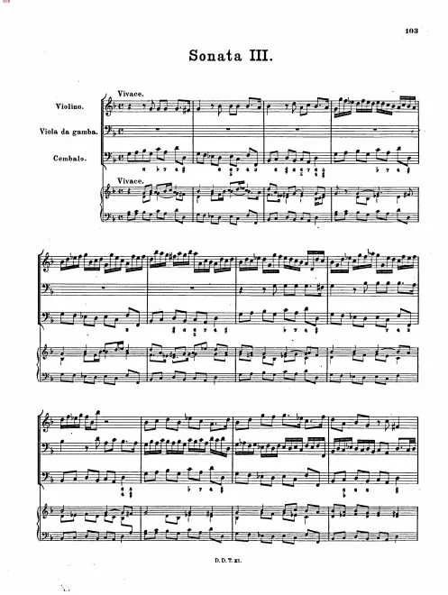 First page of Trio Sonata in G minor, BuxWV 261