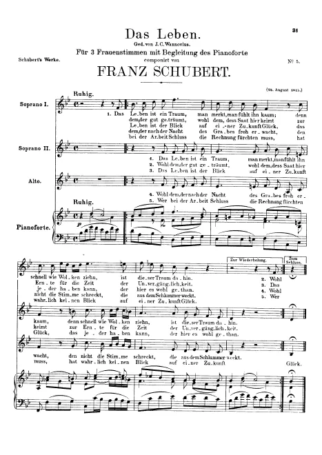 First page of Das Leben ist ein Traum, D.269