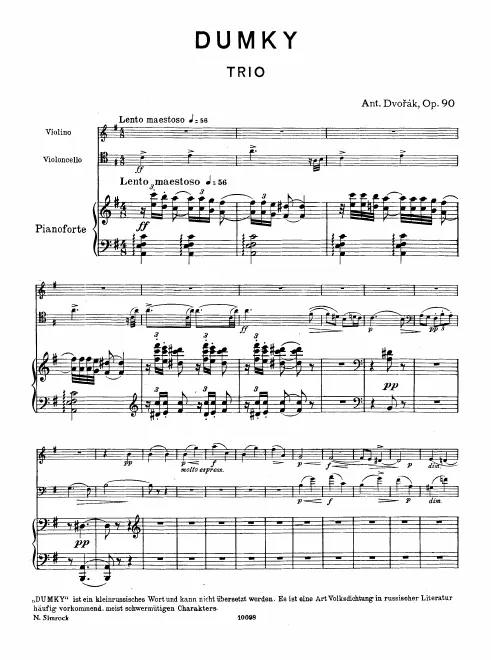 First page of Piano Trio No.4 "Dumky"