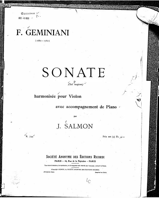 First page of Violin Sonata in G major