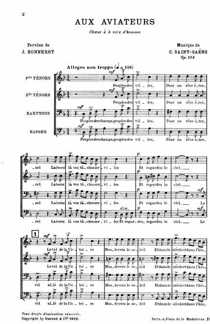 First page of Aux aviateurs, Op.134