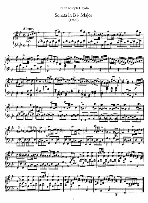 First page of Keyboard Sonata in B-flat major, Hob.XVI:17