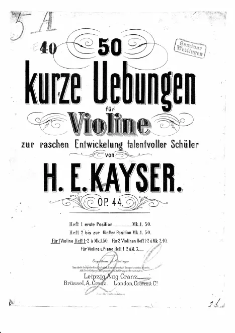 First page of 50 Kurze Übungen für Violine zur raschen Entwicklung talentvoller Schüler