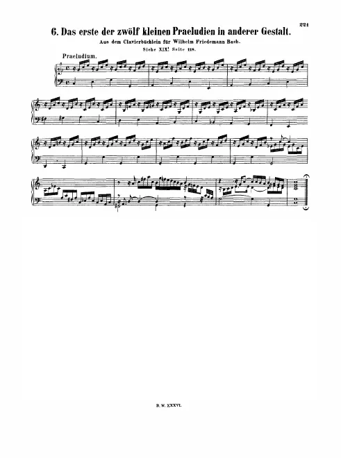 First page of 9 Kleine Präludien aus dem Klavierbüchlein für Wilhelm Friedemann Bach