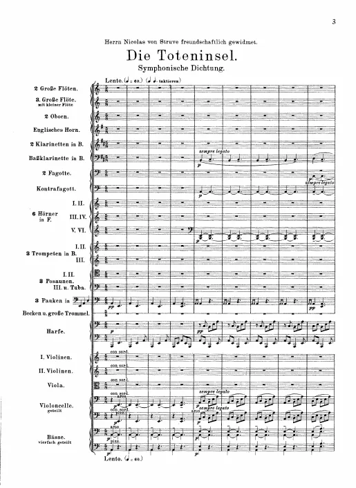 First page of Isle of the Dead ; Die Toteninsel ; Остров мёртвых (Ostrov myortvykh)