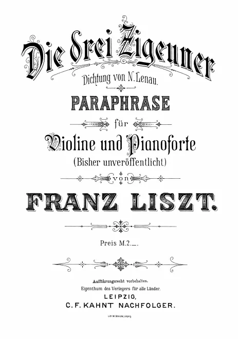 First page of Die drei Zigeuner, Paraphrase for Violin and Piano