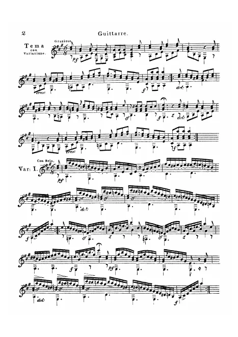 First page of 6 Variations on "Nel cor più non mi sento"
