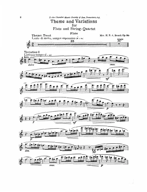First page of Theme and variations for flute and string quartet