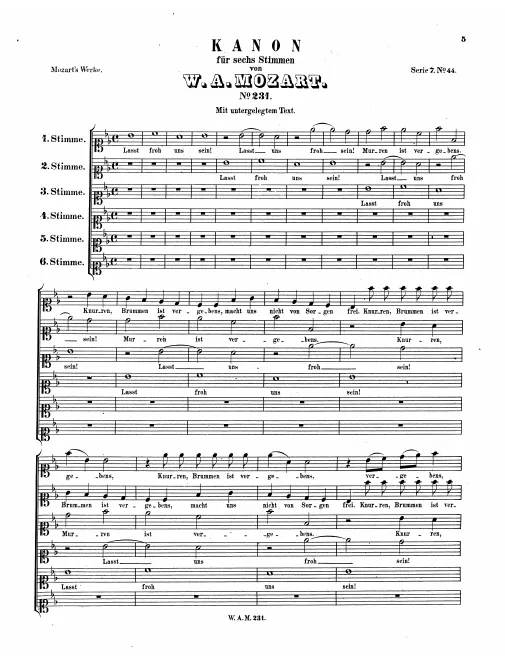 First page of Canon for 6 Voices