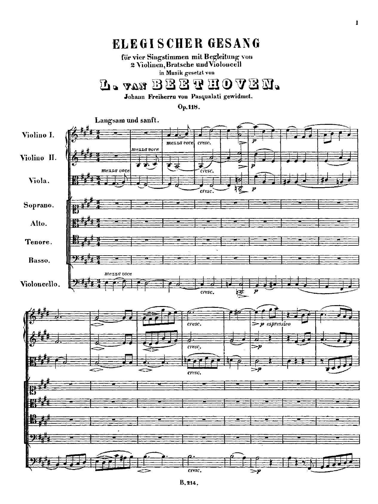 First page of Elegischer Gesang