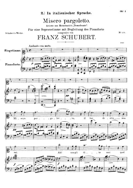 First page of Misero pargoletto