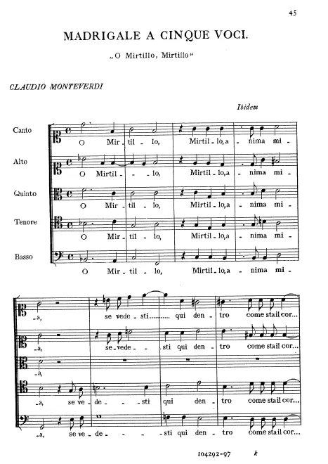First page of O Mirtillo, Mirtill’anima mia
