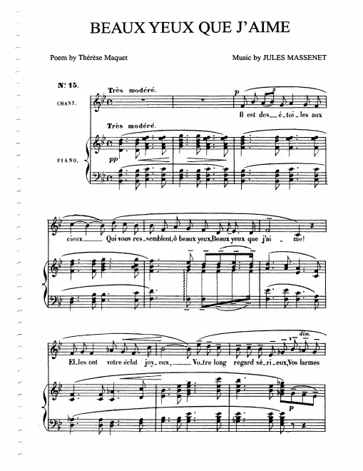 First page of Beaux yeux que j'aime