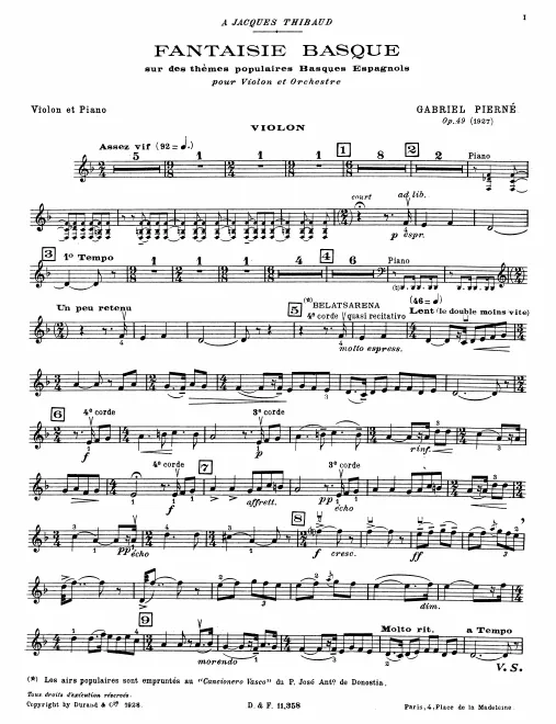 First page of Fantaisie basque