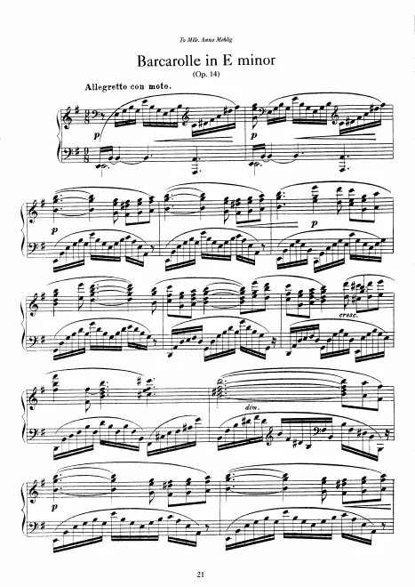 First page of Barcarolle in E minor, Op.14