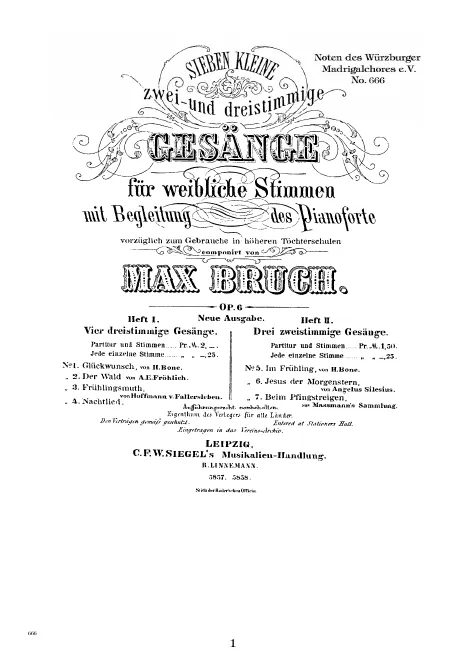 First page of Sieben kleine zwei- und dreistimmige Gesänge