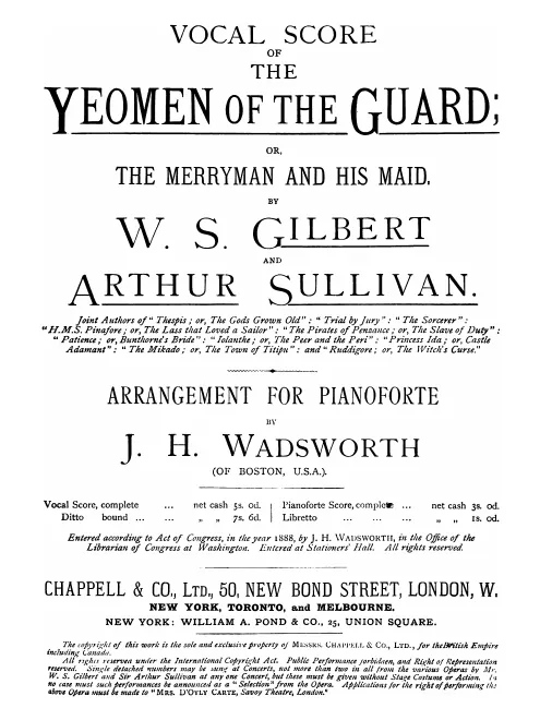 First page of The Yeomen of the Guard, or The Merryman and his Maid
