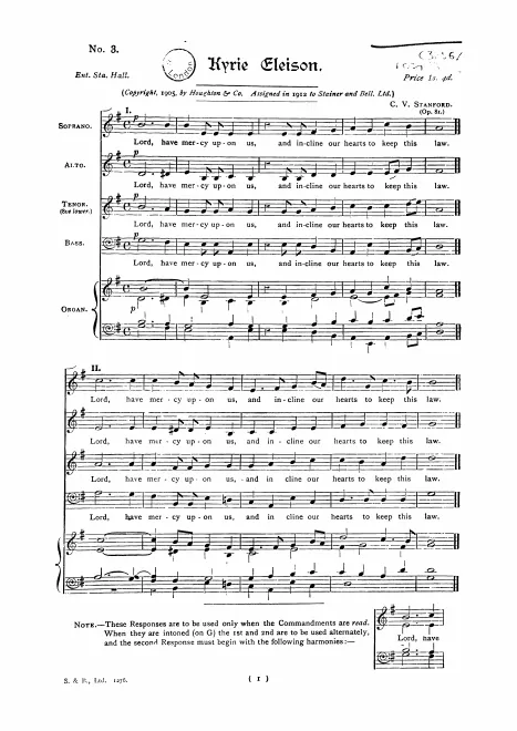 First page of Morning, Communion and Evening Services in G