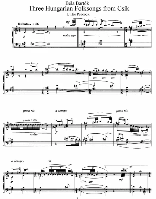 First page of 3 Hungarian Folksongs from Csik