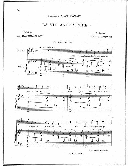 First page of La vie antérieure