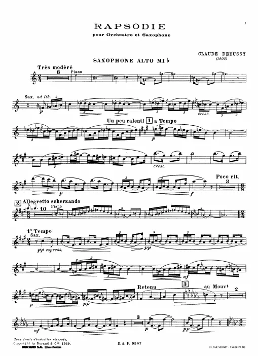 First page of Rapsodie for Orchestra and Saxophone
