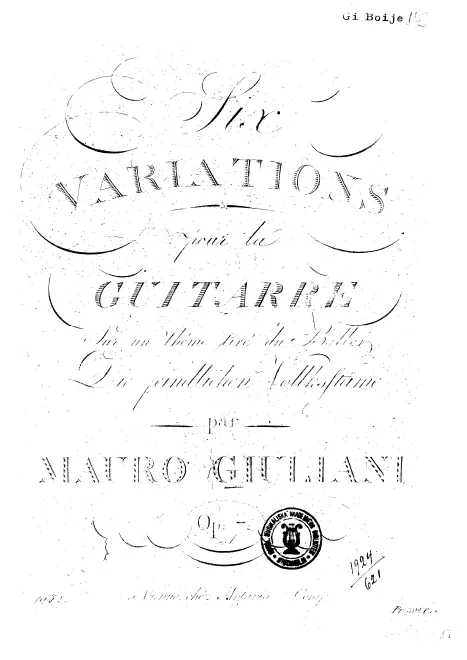 First page of Sei variazioni per la chitarra