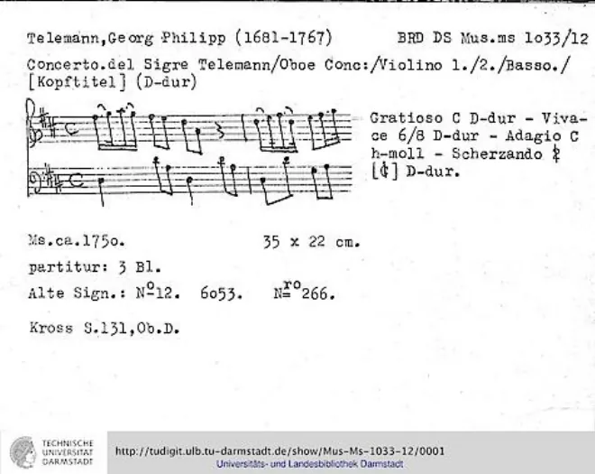 First page of Oboe Concerto