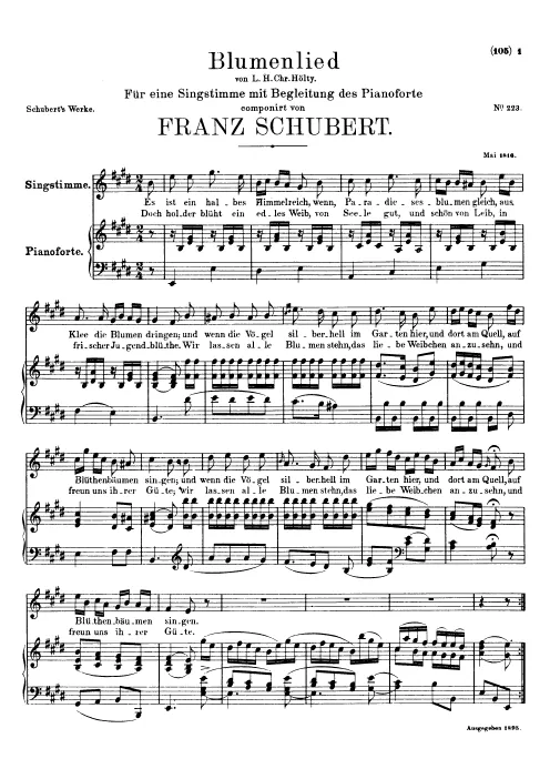 First page of Blumenlied, D.431