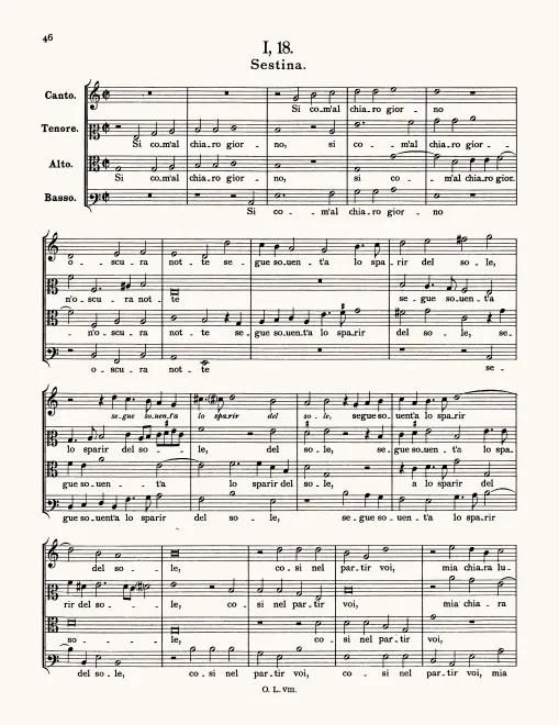First page of Si com'al chiaro giorno