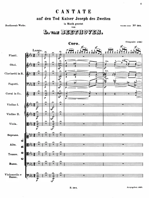 First page of Cantata on the Death of Emperor Joseph II