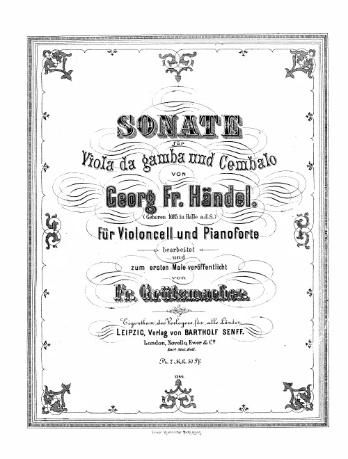 First page of Sonata for Viola da Gamba and Cembalo