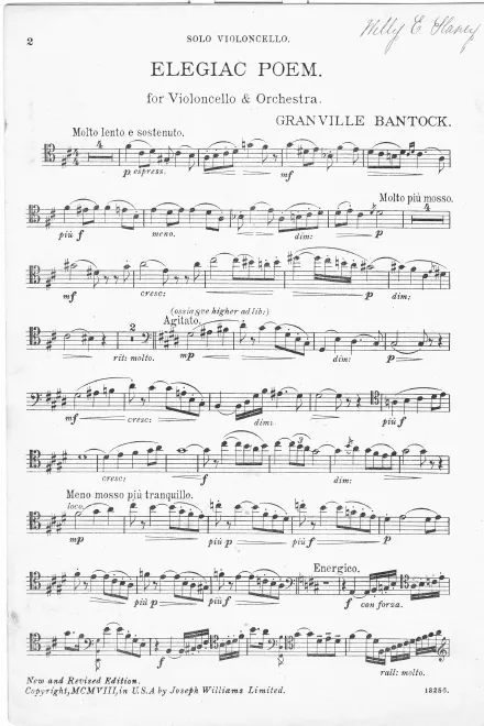 First page of Elegiac Poem for Cello and Orchestra