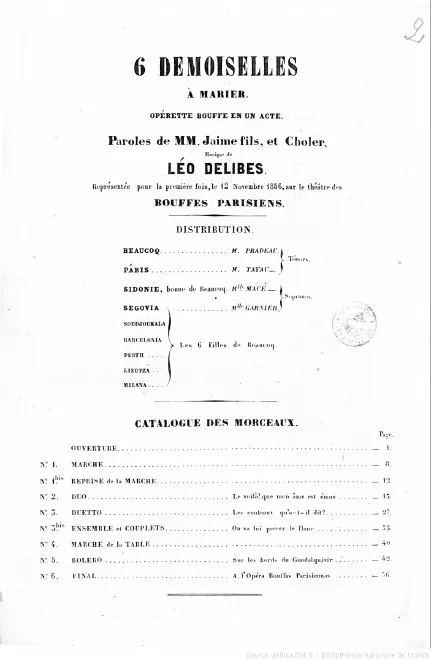 First page of Six demoiselles à marier