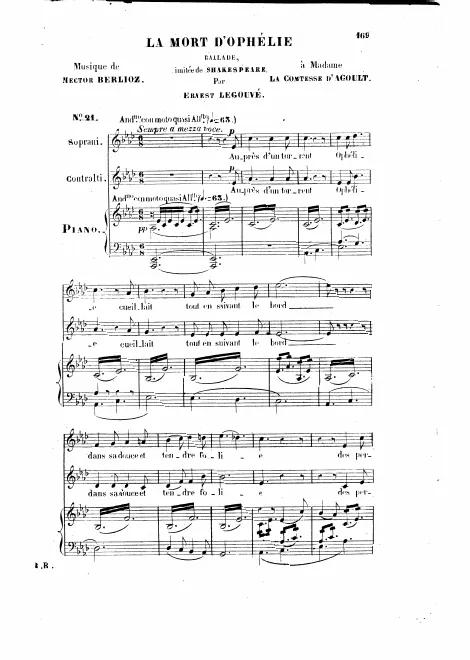 First page of La mort d’Ophélie, ballade d’après Shakespeare