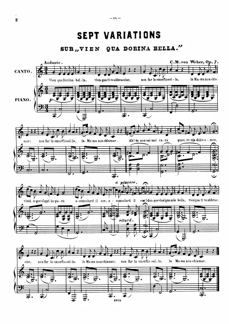 First page of 7 Variations sur l’air "Vien quà, Dorina bella"