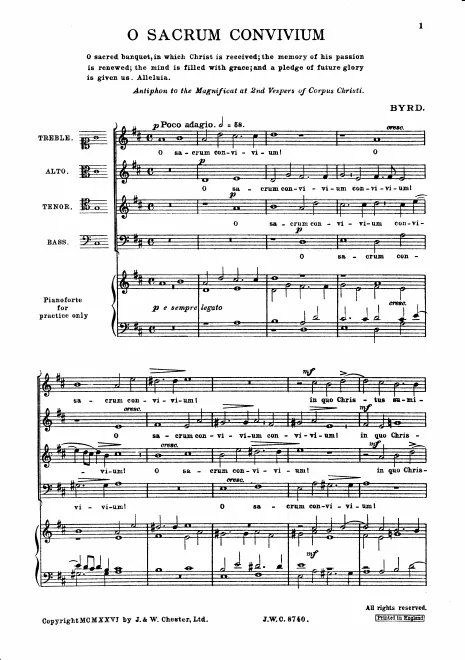 First page of O sacrum convivium