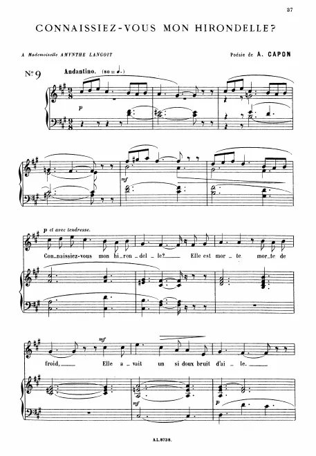 First page of Connaissez-vous mon hirondelle