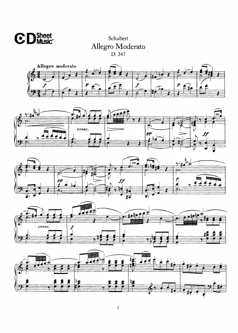 First page of Allegro Moderato, D.347