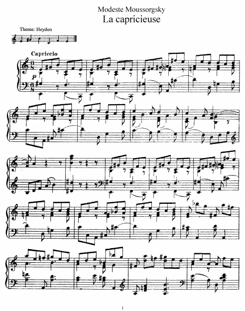 First page of La Capricieuse (on a theme by Count Login Geiden)