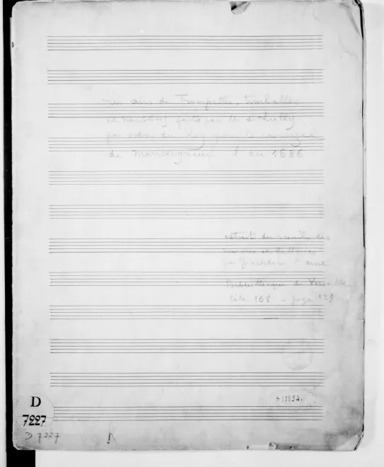 First page of Marches militaires et airs pour le carrousel de Monseigneur, LWV 72