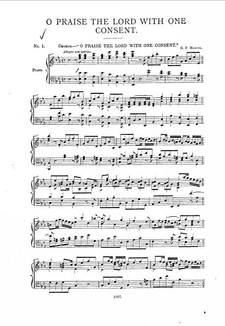 First page of O Praise the Lord with One Consent (Chandos Anthem No.9)