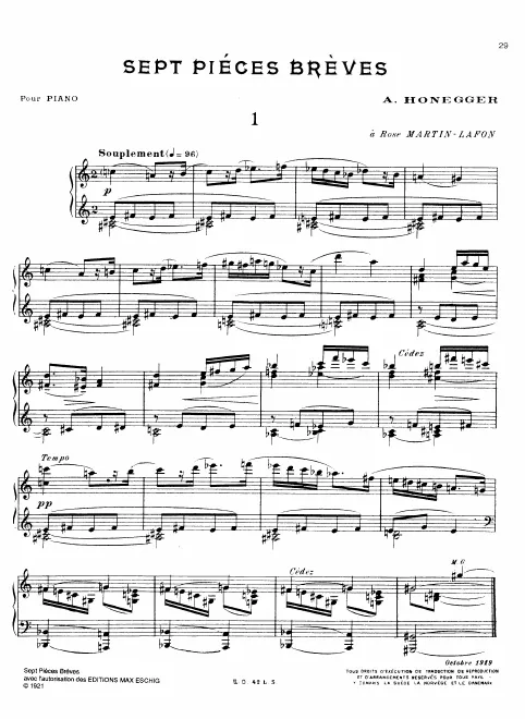 First page of Sept Pièces Brèves
