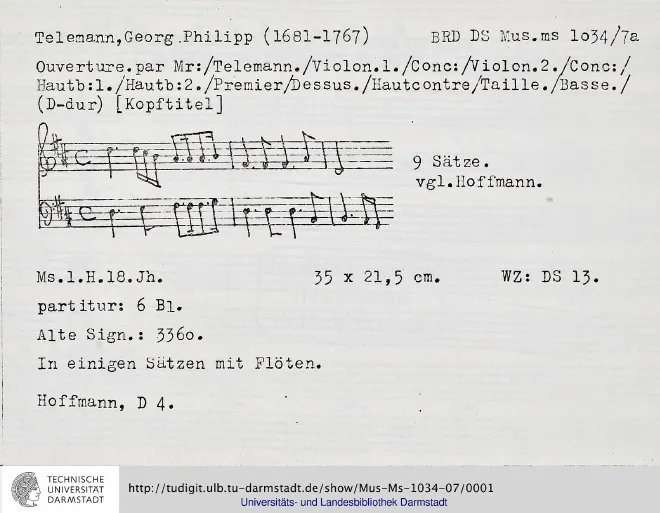 First page of Ouverture-Suite in D major
