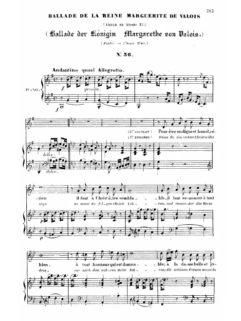 First page of Ballade de la reine Marguerite de Valois