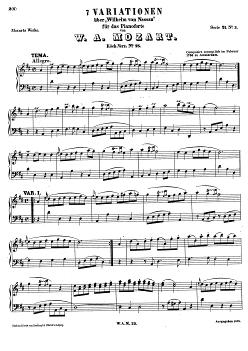 First page of 7 Variations on "Willem von Nassau"