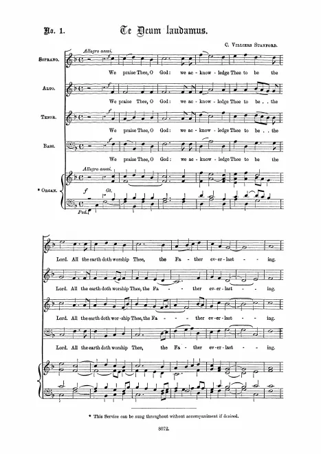 First page of Morning, Evening and Communion Service in F major