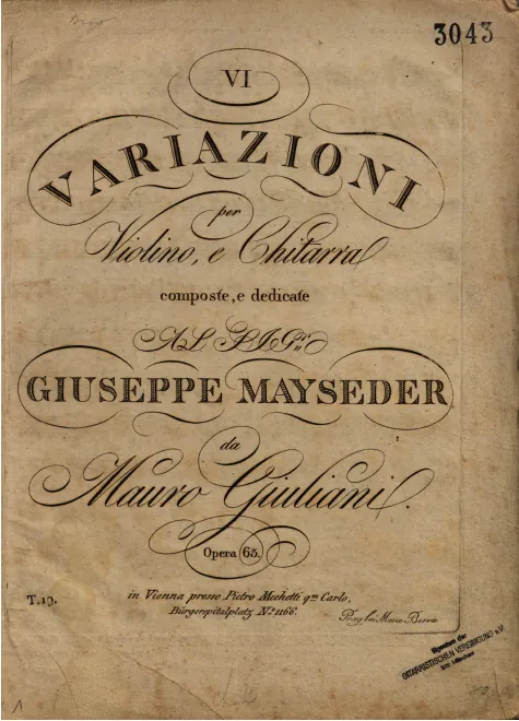 First page of 6 Variazioni per Violino e Chitarra