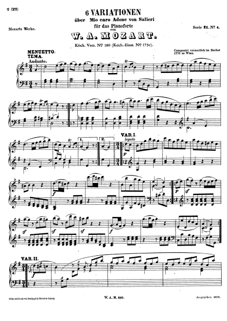 First page of 6 Variations on "Mio caro adone"